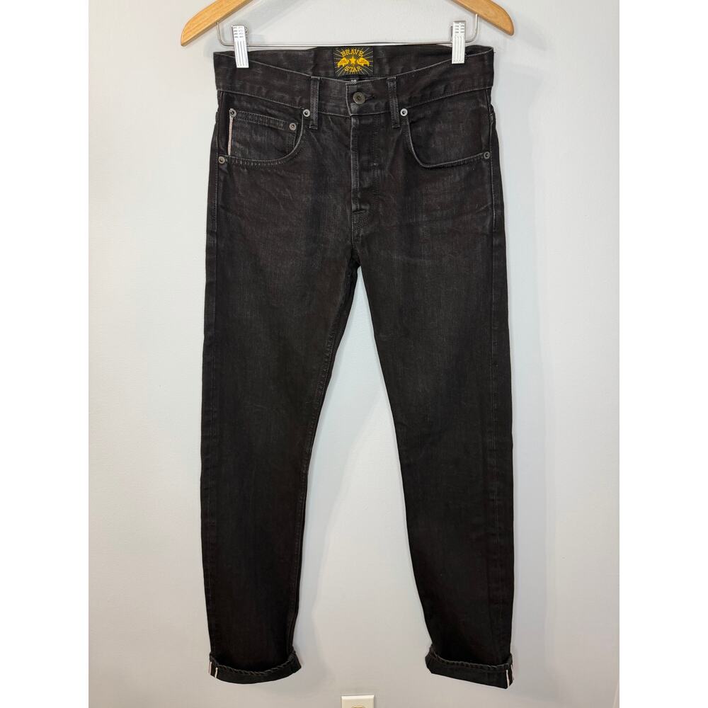 Brave Star Jeans Selvage Black Mens 28x35 The Slim Straight Button Fly Made USA